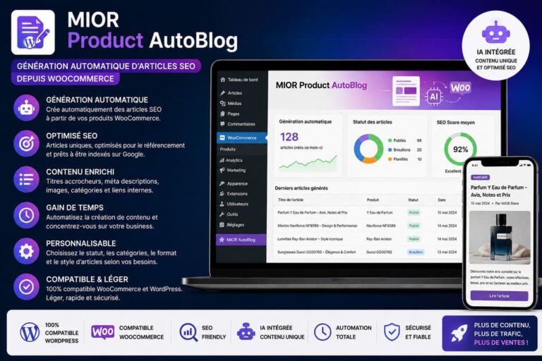 MIOR Product AutoBlog – Génération automatique d’articles SEO depuis WooCommerce