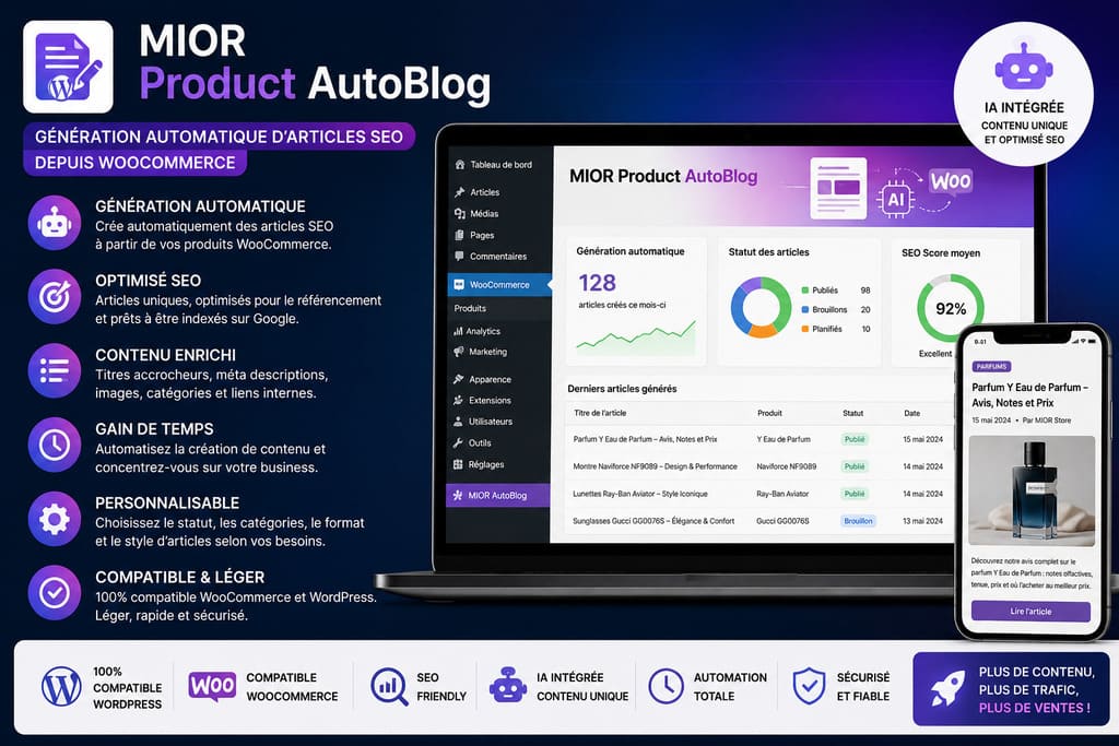 MIOR Product AutoBlog – Génération automatique d’articles SEO depuis WooCommerce