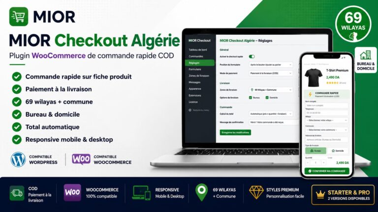 MIOR Checkout Algérie – Plugin WooCommerce de Commande Rapide COD