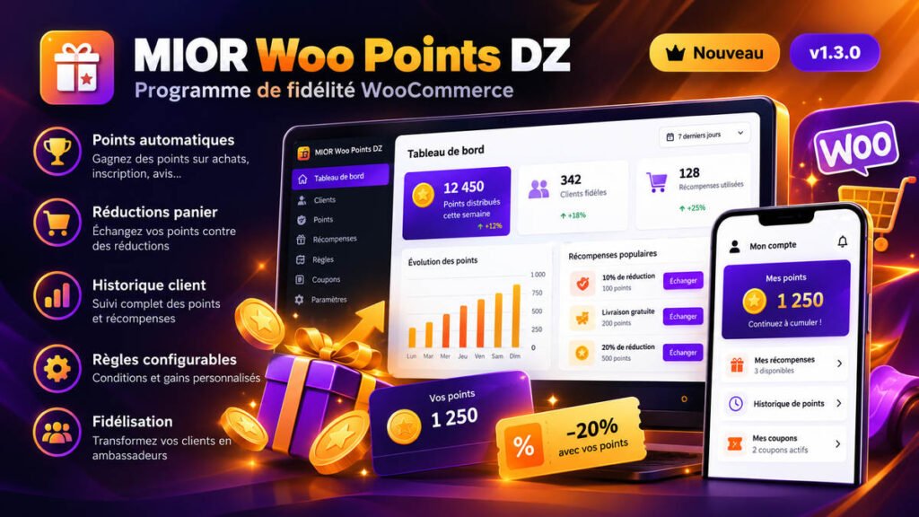 MIOR Woo Points DZ : programme fidélité et points clients WooCommerce